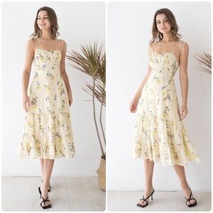 CHICWISH Floral Printed Tie-Strap Cami Tiered Midi Fairy Dainty Babydoll Dress L